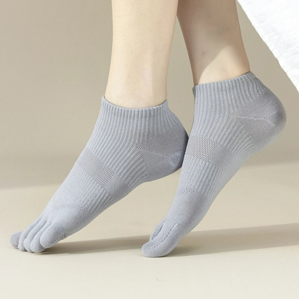 5 Pairs Five Fingers Socks Women Cotton Mesh Summer Toe Socks Sports Anti-slip Low Cut Ankle Socks with With Separate Fingers