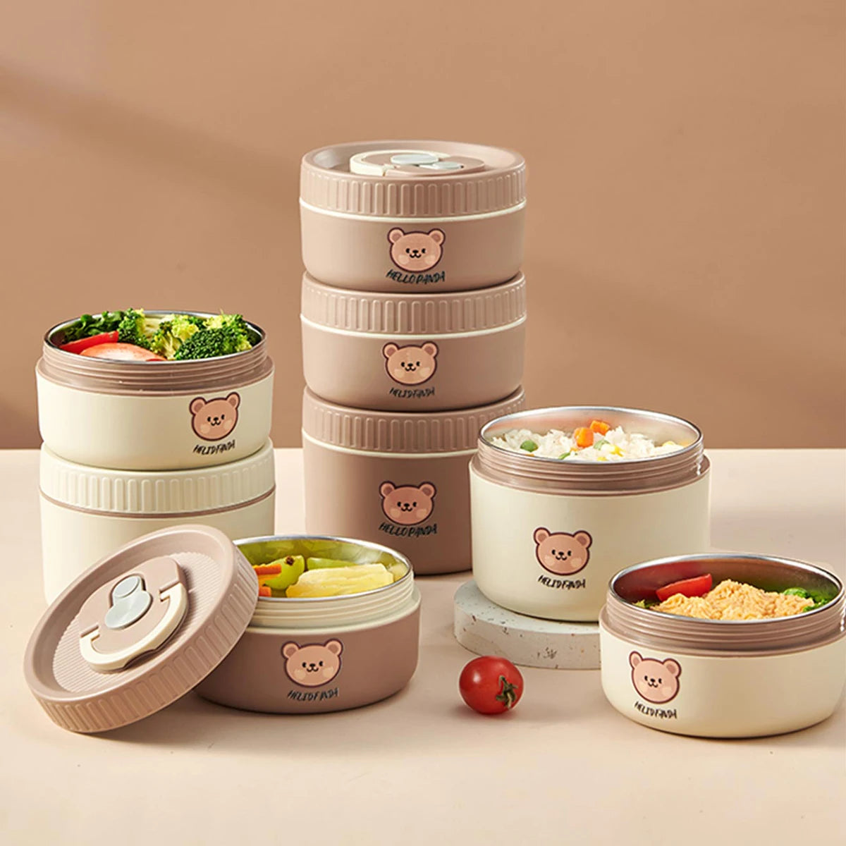 WORTHBUY Portable Insulated Lunch Box 304 Stainless Steel Thermal Bento Box Leak Proof Microwave Safe Salad Food Container Box