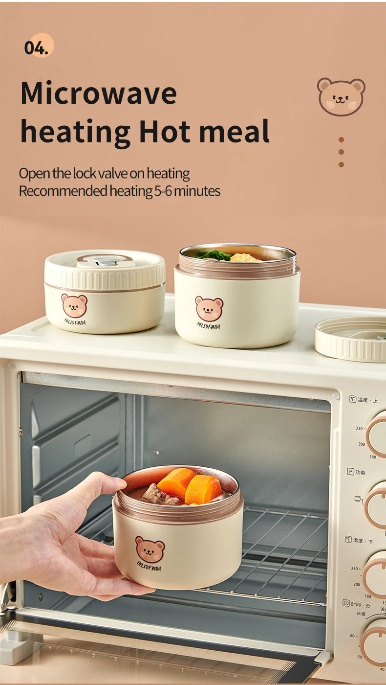 WORTHBUY Portable Insulated Lunch Box 304 Stainless Steel Thermal Bento Box Leak Proof Microwave Safe Salad Food Container Box
