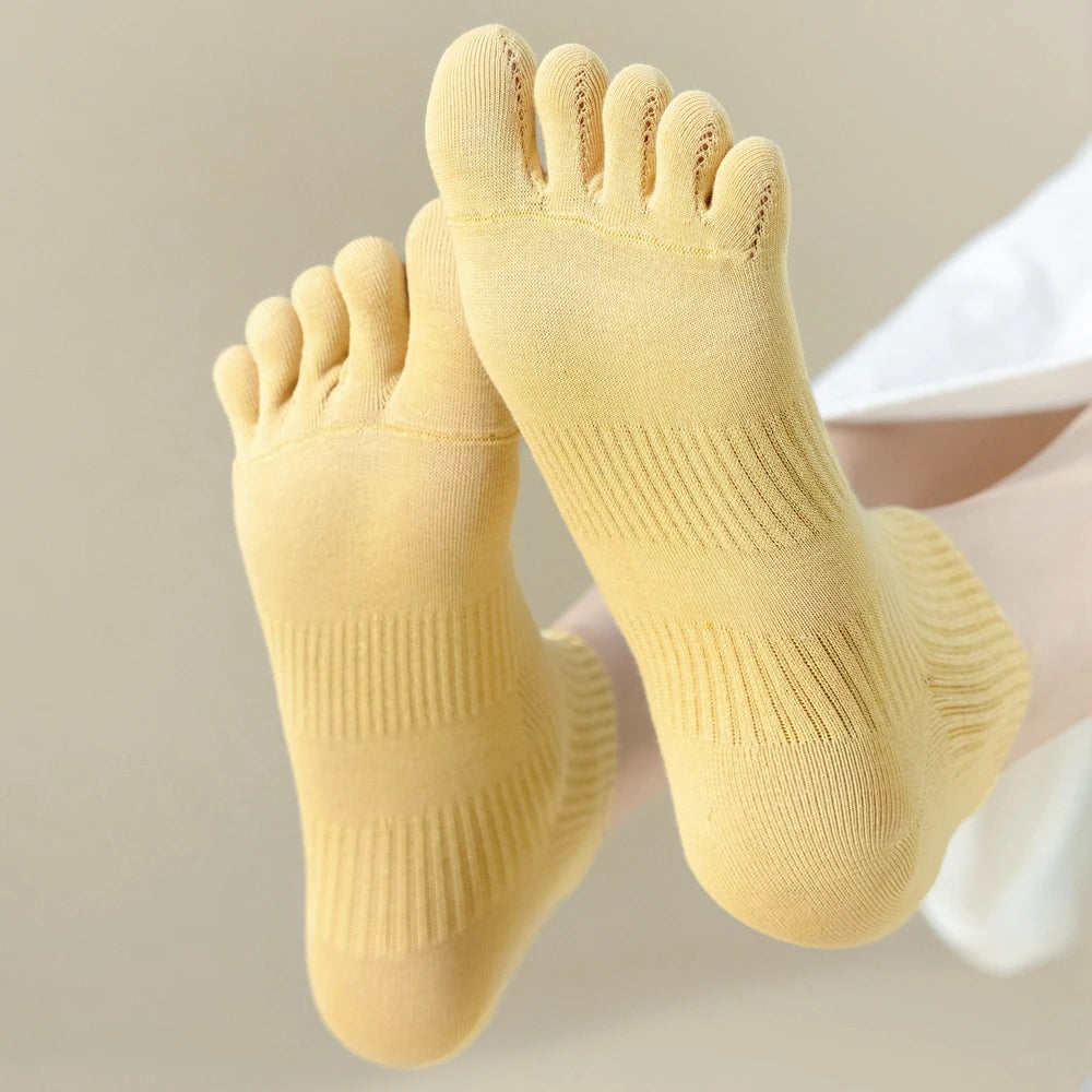5 Pairs Five Fingers Socks Women Cotton Mesh Summer Toe Socks Sports Anti-slip Low Cut Ankle Socks with With Separate Fingers