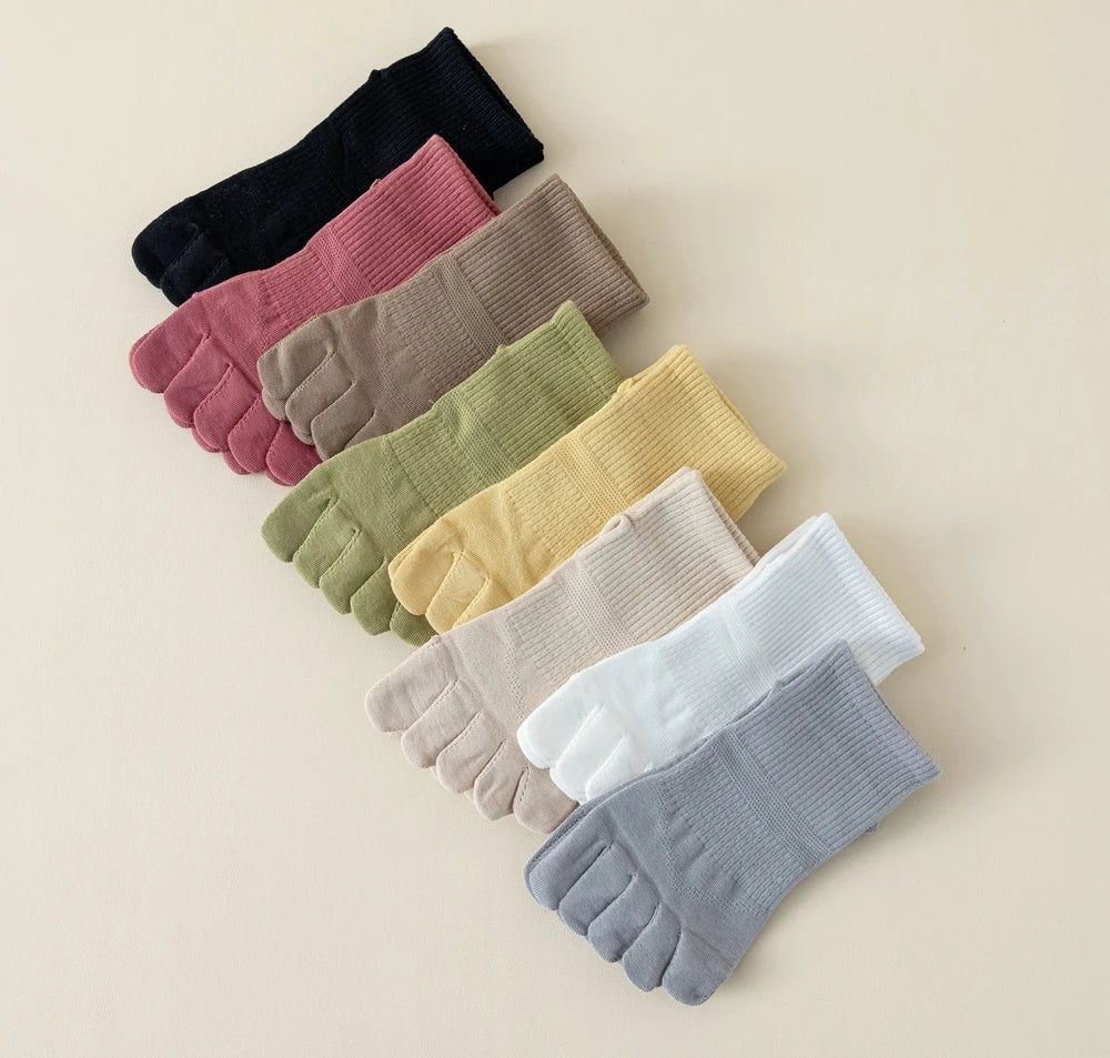 5 Pairs Five Fingers Socks Women Cotton Mesh Summer Toe Socks Sports Anti-slip Low Cut Ankle Socks with With Separate Fingers