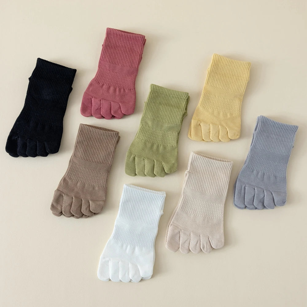 5 Pairs Five Fingers Socks Women Cotton Mesh Summer Toe Socks Sports Anti-slip Low Cut Ankle Socks with With Separate Fingers