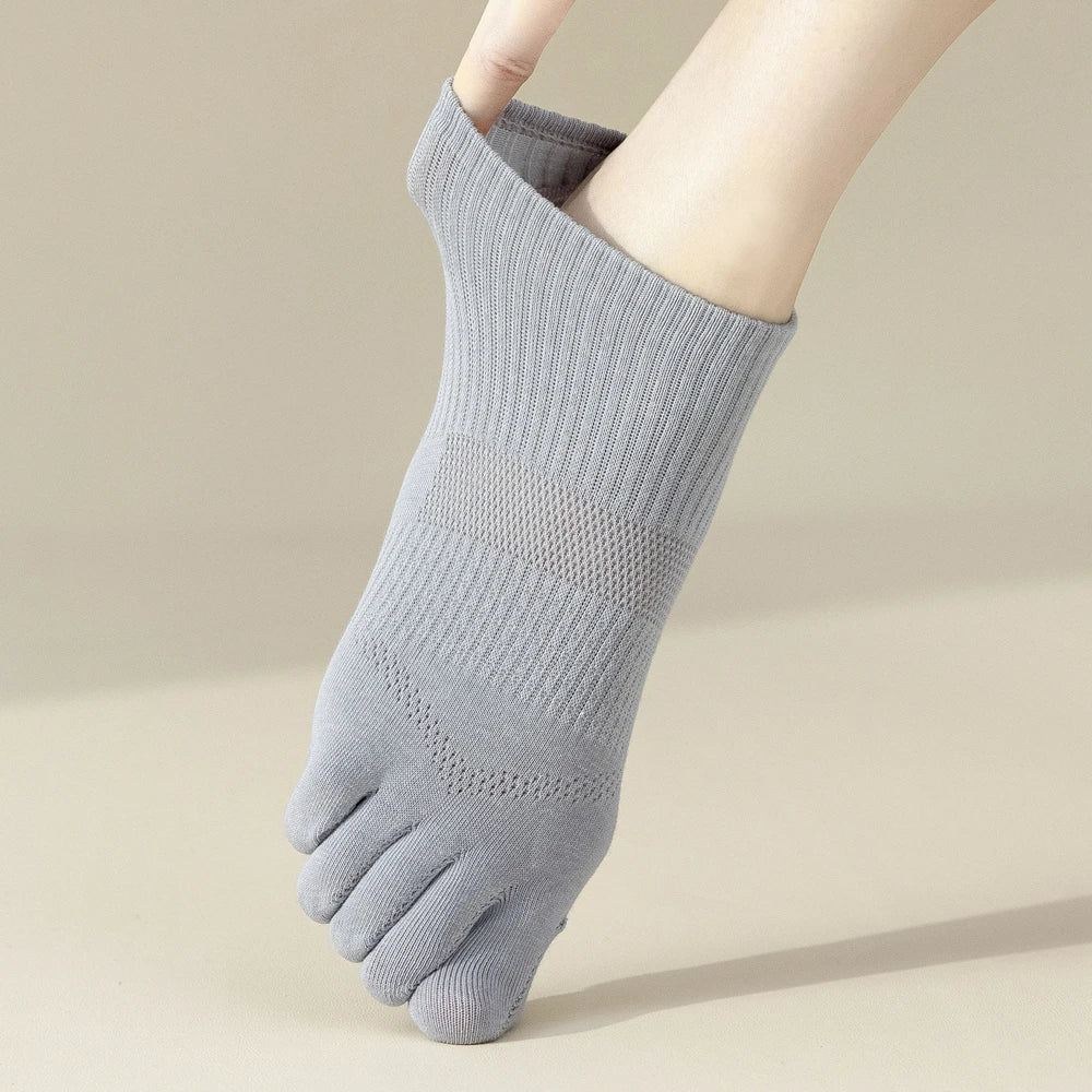 5 Pairs Five Fingers Socks Women Cotton Mesh Summer Toe Socks Sports Anti-slip Low Cut Ankle Socks with With Separate Fingers