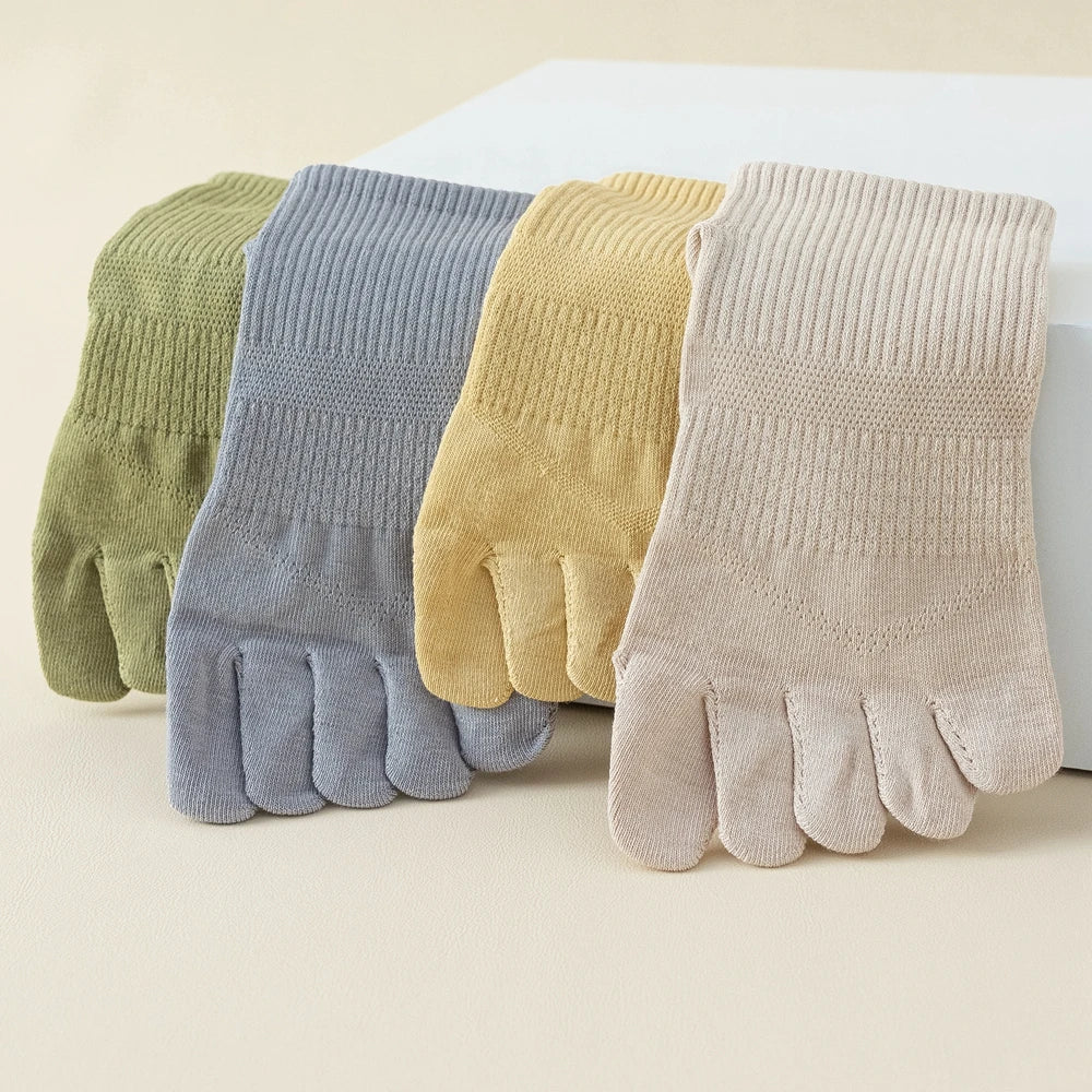 5 Pairs Five Fingers Socks Women Cotton Mesh Summer Toe Socks Sports Anti-slip Low Cut Ankle Socks with With Separate Fingers