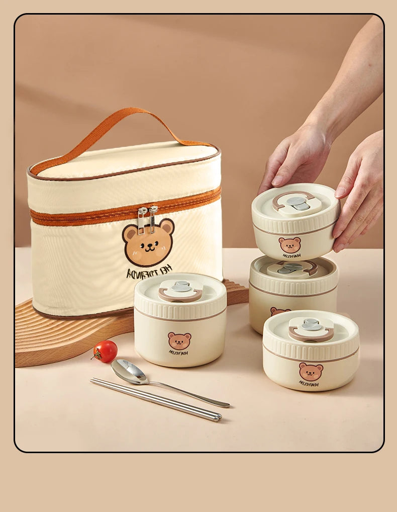 WORTHBUY Portable Insulated Lunch Box 304 Stainless Steel Thermal Bento Box Leak Proof Microwave Safe Salad Food Container Box