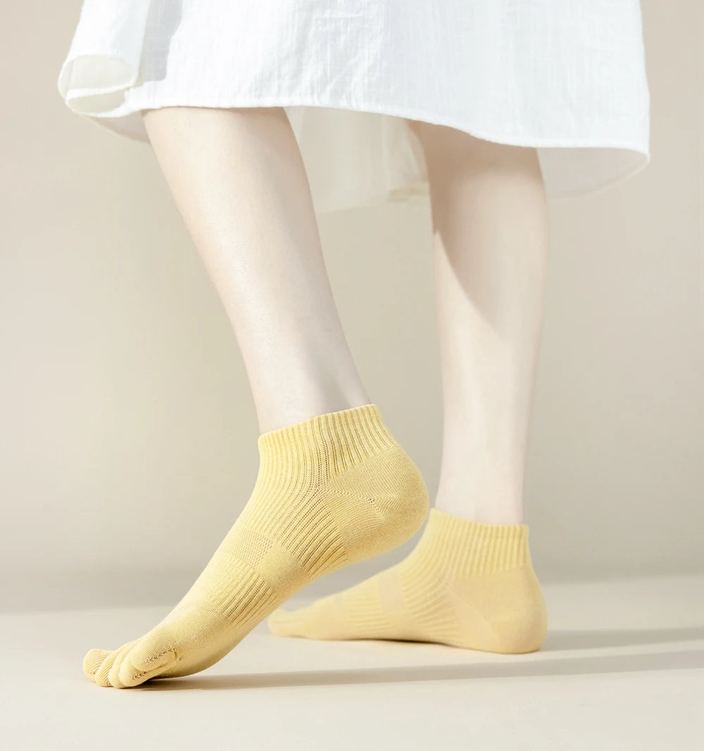 5 Pairs Five Fingers Socks Women Cotton Mesh Summer Toe Socks Sports Anti-slip Low Cut Ankle Socks with With Separate Fingers