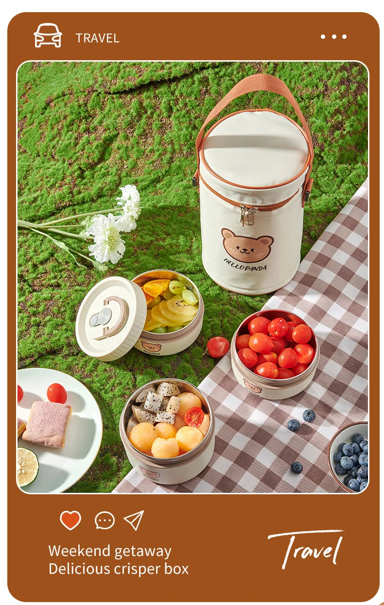 WORTHBUY Portable Insulated Lunch Box 304 Stainless Steel Thermal Bento Box Leak Proof Microwave Safe Salad Food Container Box