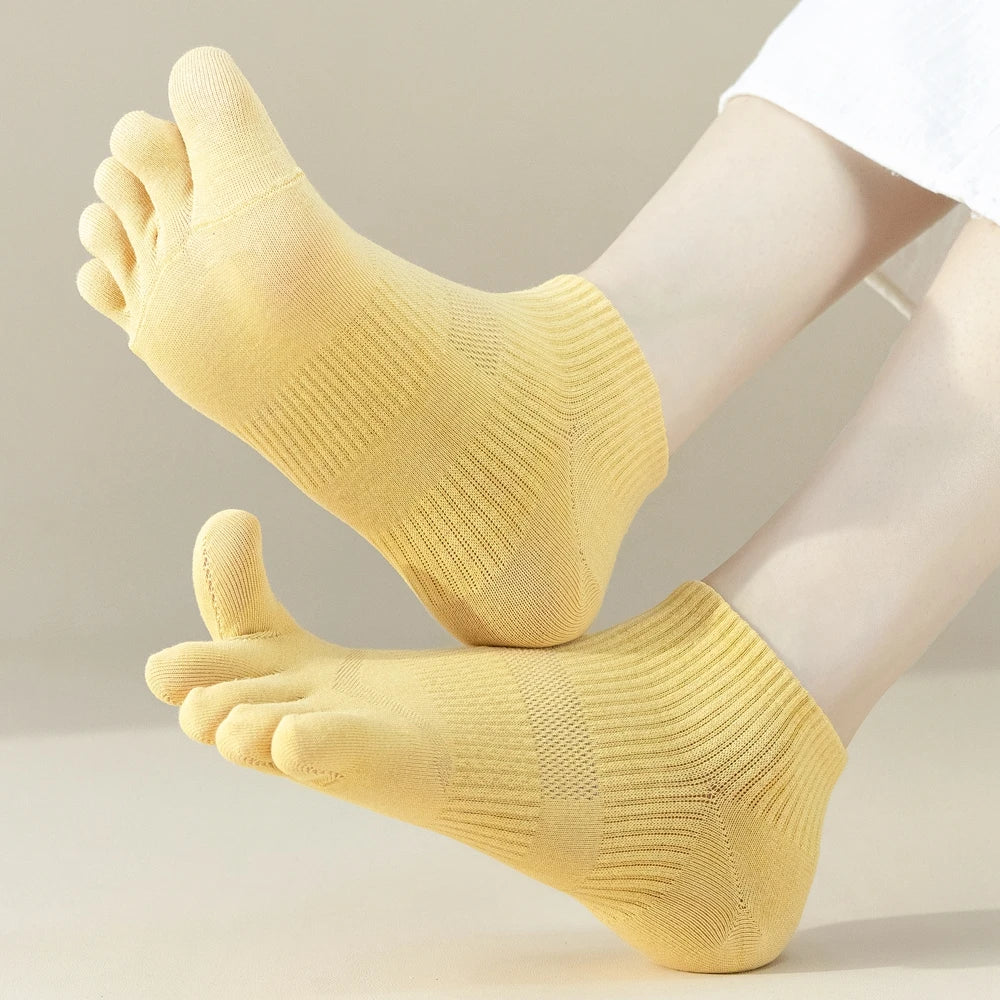 5 Pairs Five Fingers Socks Women Cotton Mesh Summer Toe Socks Sports Anti-slip Low Cut Ankle Socks with With Separate Fingers