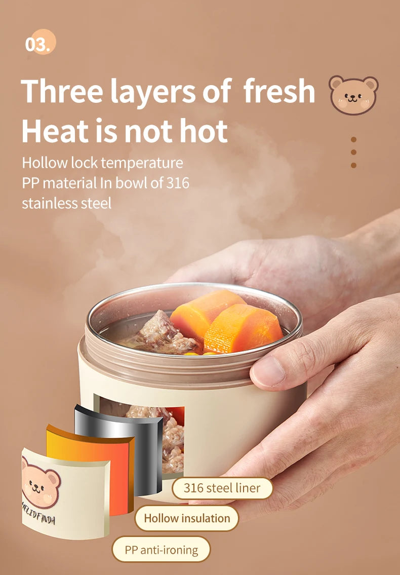 WORTHBUY Portable Insulated Lunch Box 304 Stainless Steel Thermal Bento Box Leak Proof Microwave Safe Salad Food Container Box