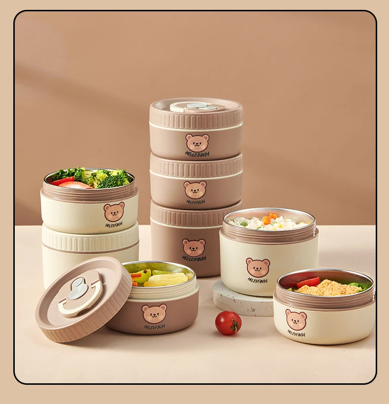 WORTHBUY Portable Insulated Lunch Box 304 Stainless Steel Thermal Bento Box Leak Proof Microwave Safe Salad Food Container Box