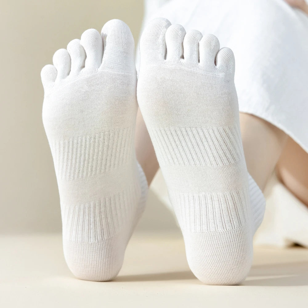 5 Pairs Five Fingers Socks Women Cotton Mesh Summer Toe Socks Sports Anti-slip Low Cut Ankle Socks with With Separate Fingers