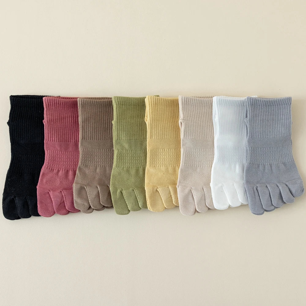 5 Pairs Five Fingers Socks Women Cotton Mesh Summer Toe Socks Sports Anti-slip Low Cut Ankle Socks with With Separate Fingers