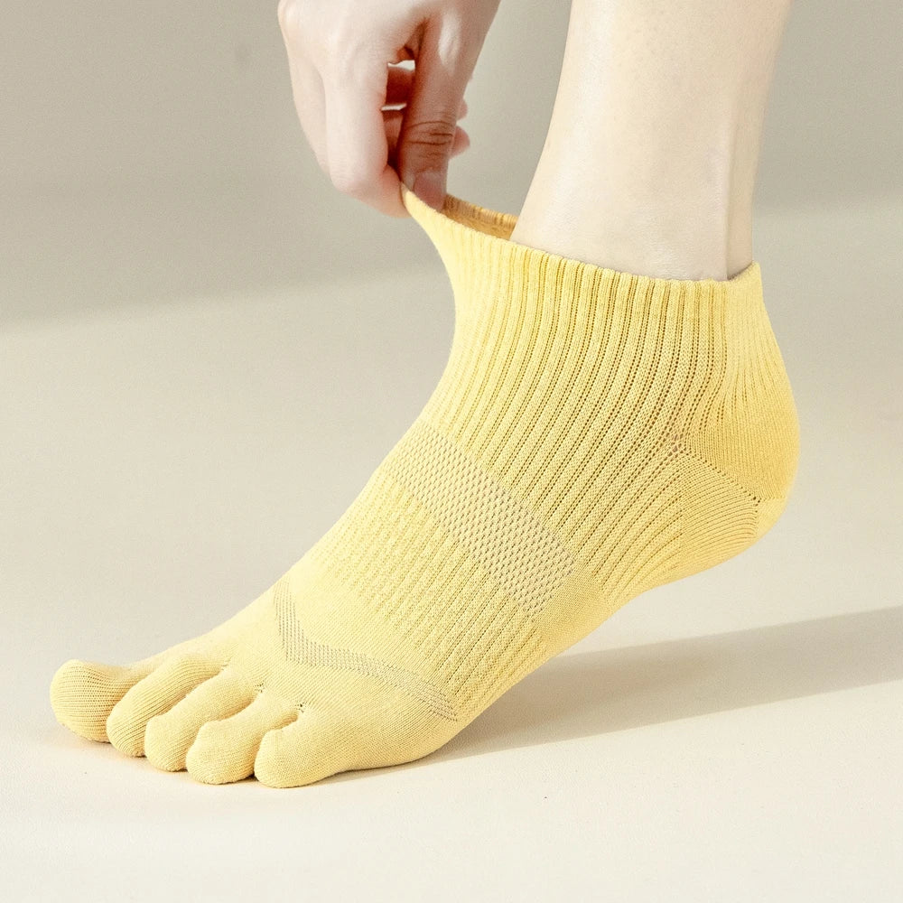5 Pairs Five Fingers Socks Women Cotton Mesh Summer Toe Socks Sports Anti-slip Low Cut Ankle Socks with With Separate Fingers