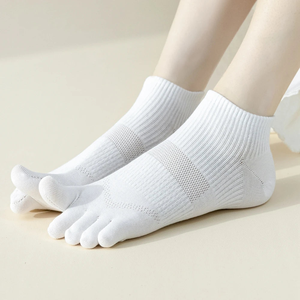 5 Pairs Five Fingers Socks Women Cotton Mesh Summer Toe Socks Sports Anti-slip Low Cut Ankle Socks with With Separate Fingers
