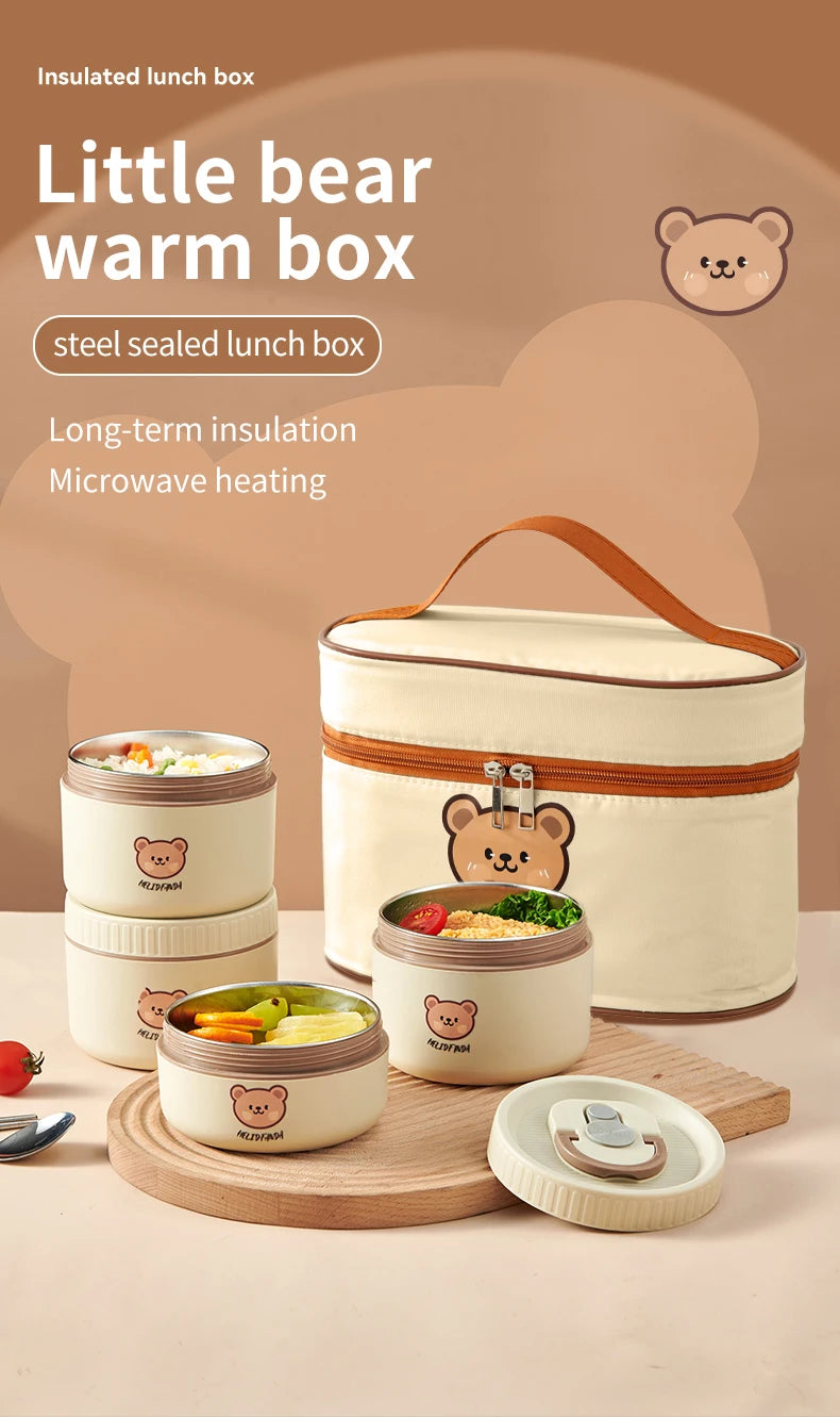 WORTHBUY Portable Insulated Lunch Box 304 Stainless Steel Thermal Bento Box Leak Proof Microwave Safe Salad Food Container Box