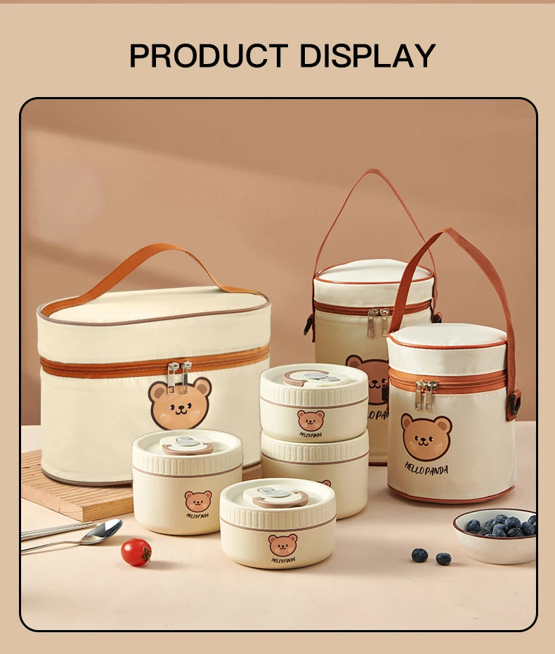 WORTHBUY Portable Insulated Lunch Box 304 Stainless Steel Thermal Bento Box Leak Proof Microwave Safe Salad Food Container Box