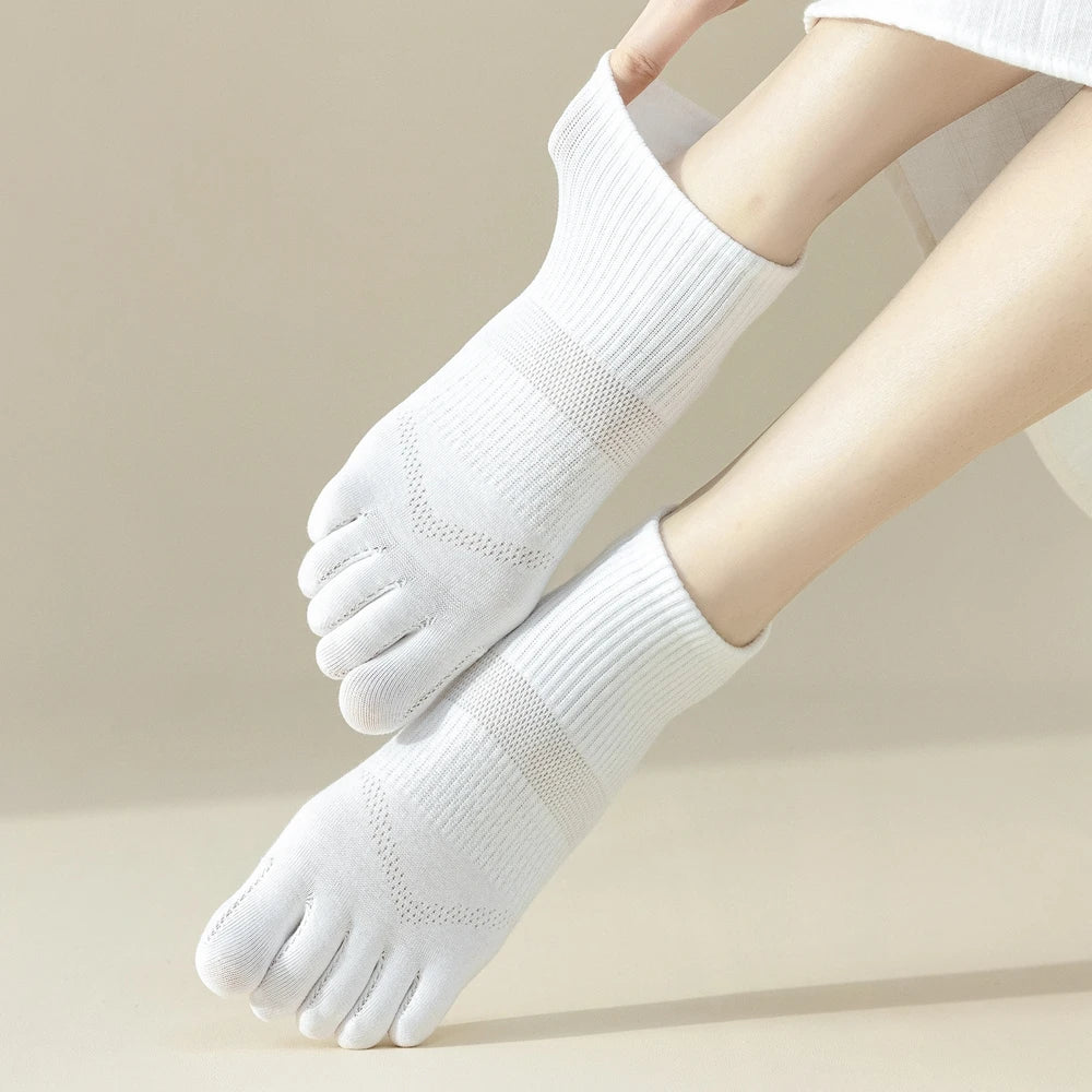 5 Pairs Five Fingers Socks Women Cotton Mesh Summer Toe Socks Sports Anti-slip Low Cut Ankle Socks with With Separate Fingers